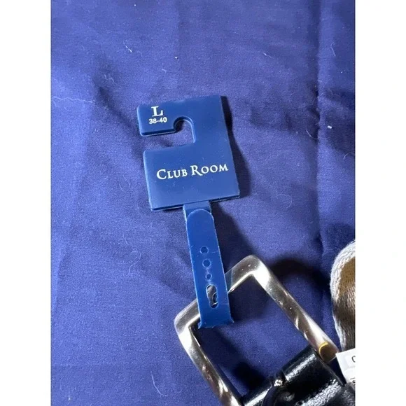 Club Room Men's Belt Nordic Snowflake Pattern Leather Trim Silver Bucklem Size L - Picture 3 of 4